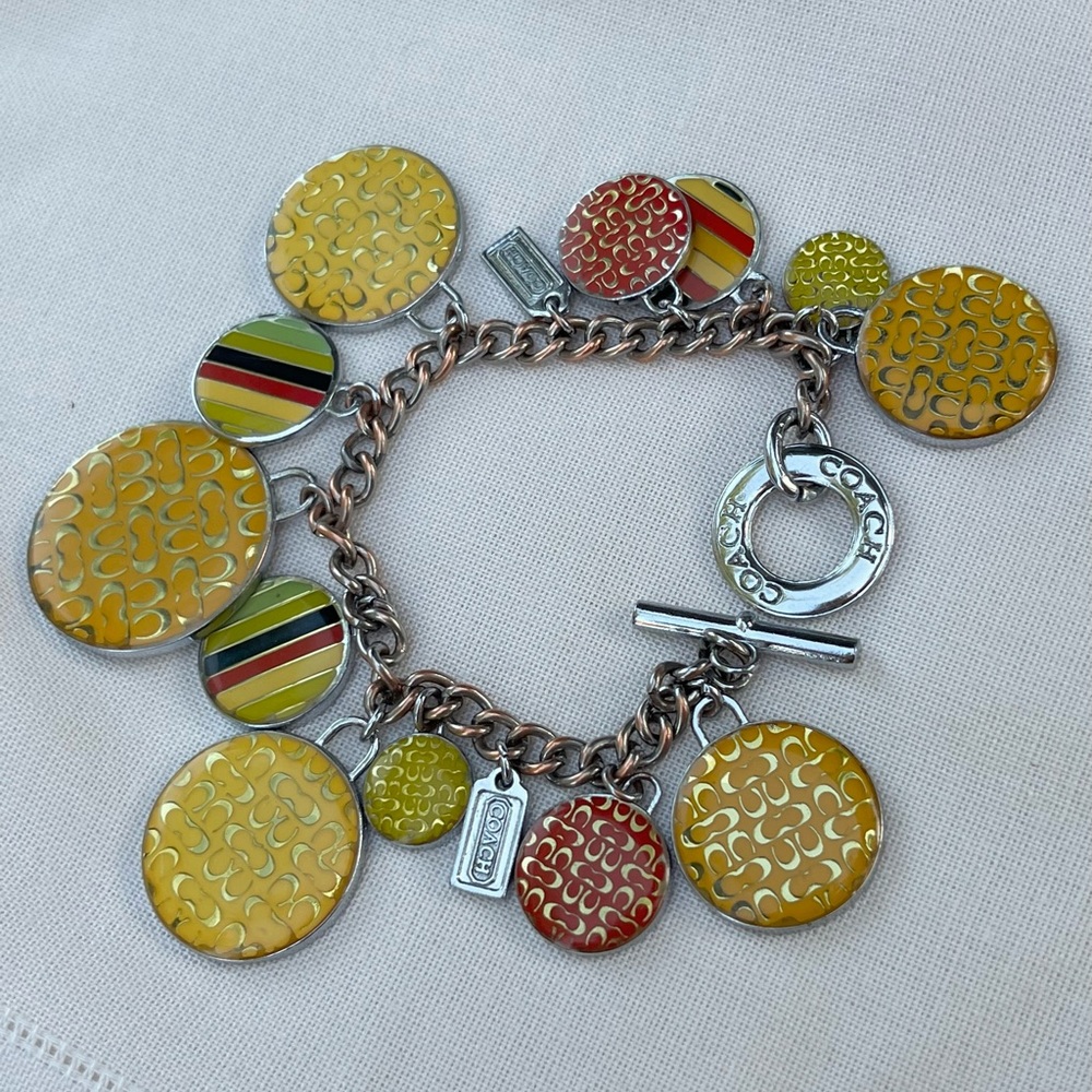 Coach Multicolor Enamel & Silver-Tone Charm Bracelet